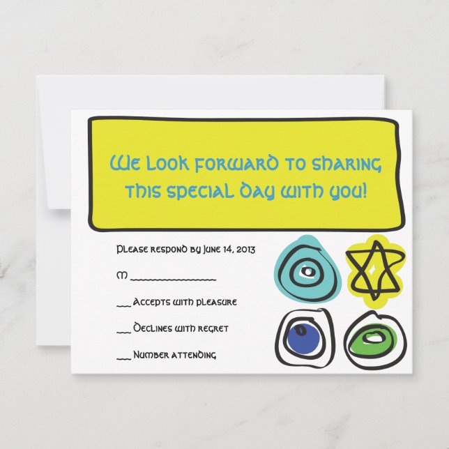 CIRCLES and SQUARES Bar Bat Mitzvah Replik Card RSVP Karte (Vorderseite)