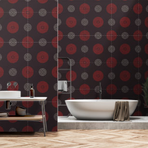 Circles de la Art Deco (Moderne Rote und Weiße Kun Tapete