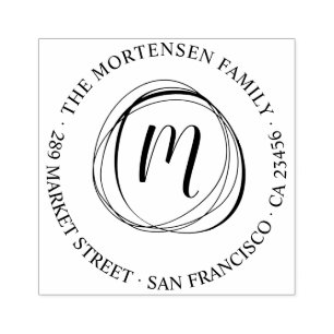 Circles Monogram Round Family Name Rücksendeadress Gummistempel
