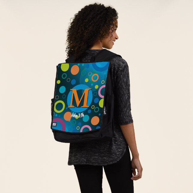 Circles Spots Scripture Monogram BLUE Personalisie Rucksack (Ausgewaschen)