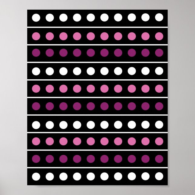 Circles Stripes White Pink Lila Black Background Poster (Vorne)