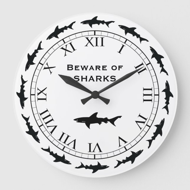 Circling SHARKS - Beware of Sharks Fishing Boat Große Wanduhr (Vorderseite)