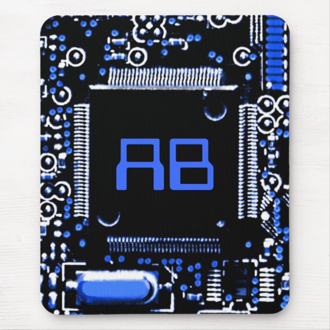 Circuit Blue 2 Monogramm Mouspad Mousepad (Vorne)