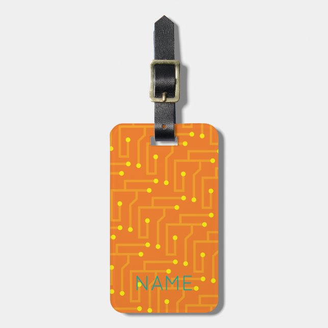 Circuit Board NAME Modern Travel Orange Tech Gepäckanhänger (Vorderseite vertikal)