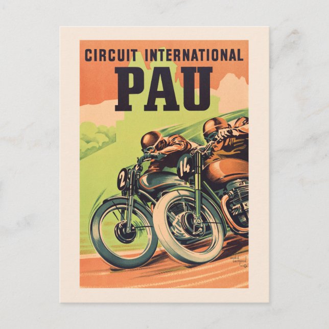 Circuit international de Pau France Vintage Poster Postkarte (Vorderseite)