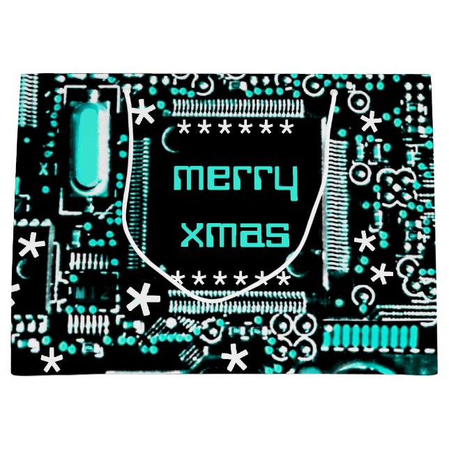 Circuit Light Blue 2 Merry Xmas groß Große Geschenktüte (Vorderseite)