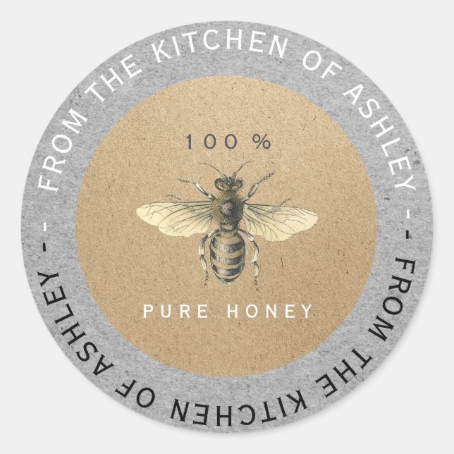 Circular 100%hausgemachte Honey Kitchen Kraft Bee  Runder Aufkleber (Vorderseite)