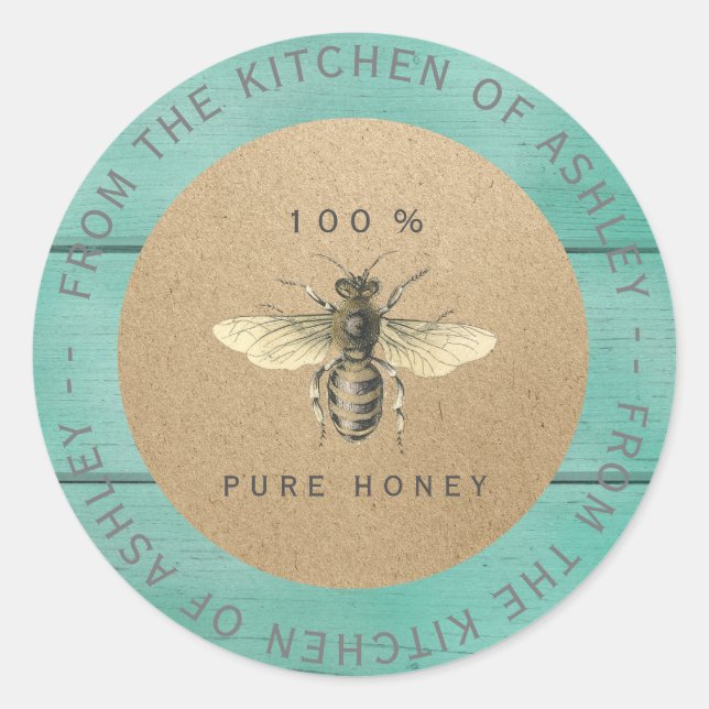 Circular 100%hausgemachte Honey Kitchen Kraft Bee  Runder Aufkleber (Vorderseite)