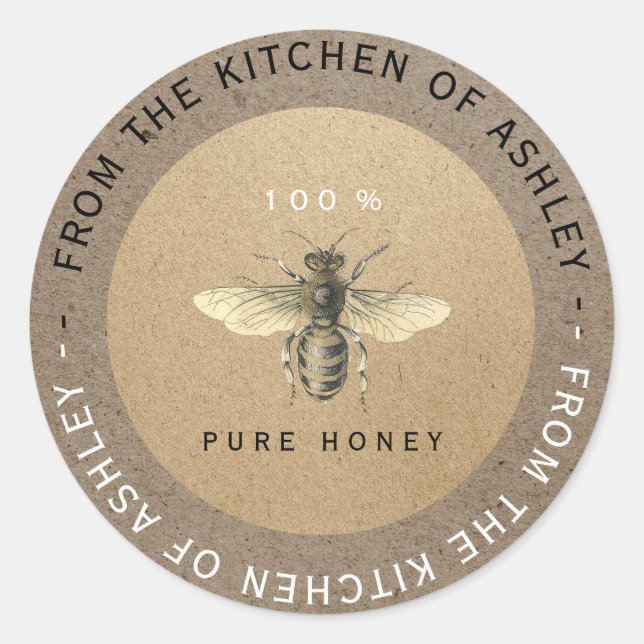 Circular 100%hausgemachte Honey Kitchen Kraft Bee  Runder Aufkleber (Vorderseite)