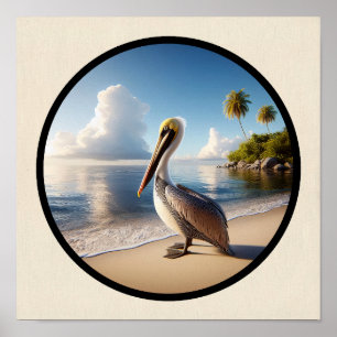 Circular 3D-Bild eines schönen braunen Pelican Poster