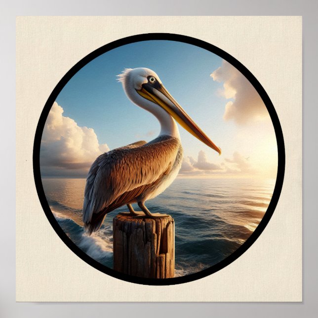 Circular 3D-Bild eines schönen braunen Pelican Poster (Vorne)