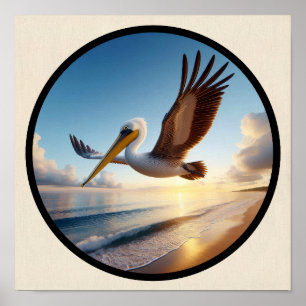 Circular 3D-Bild eines schönen braunen Pelican Poster