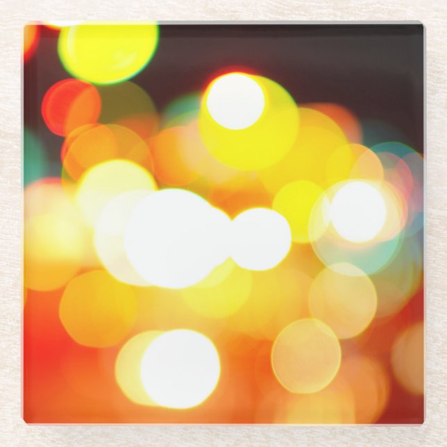Circular Bokeh: Abstraktes Weihnachtslicht Glasuntersetzer (Vorderseite)