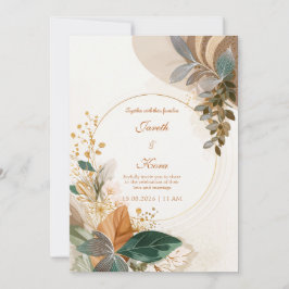 Circular Gold Forest Green Botanical Wedding Einladung