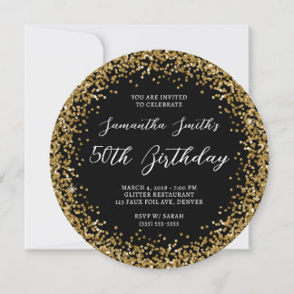 Circular Gold Glitzer Black 50. Geburtstag Einladung