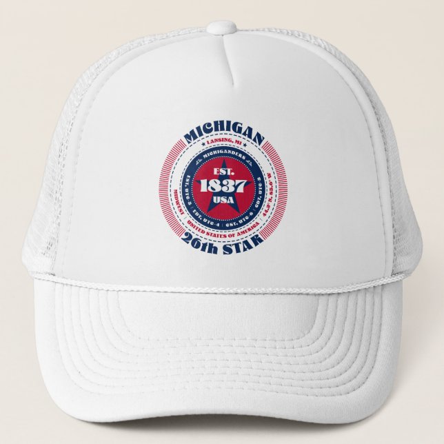 Circular Michigan Staat Patriotic Trucker Hat Truckerkappe (Vorderseite)