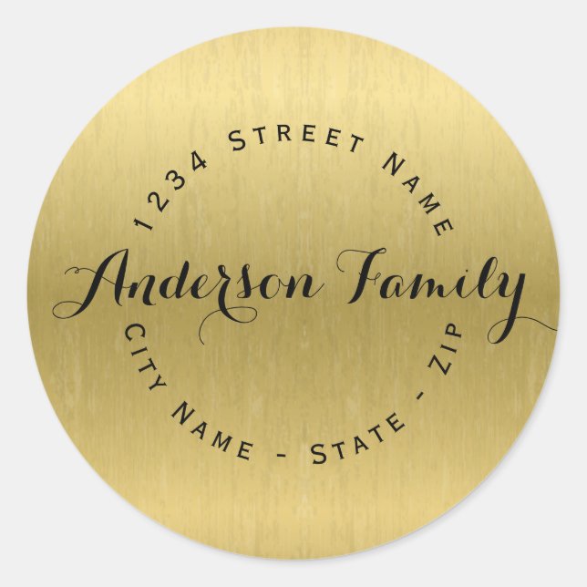 Circular Modern Imitats Gold Return Address Label Runder Aufkleber (Vorderseite)