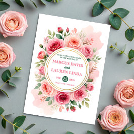Circular Rose Frame Watercolor Wedding Invitation Einladung