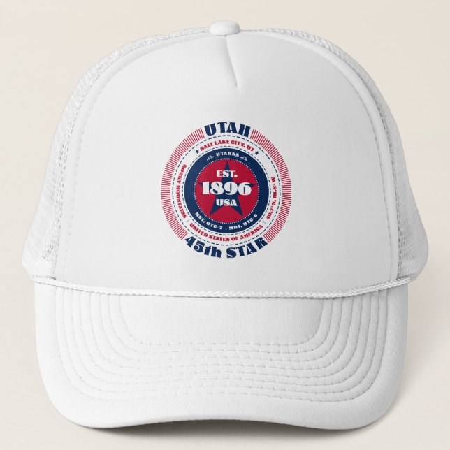 Circular Utah Staat Patriotic Trucker Hat Truckerkappe (Vorderseite)