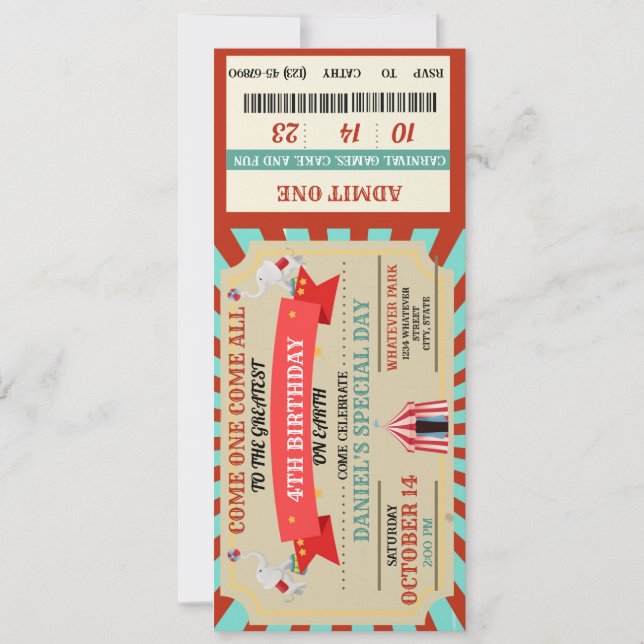 Circus Adventure Birthday Ticket (Vorderseite)