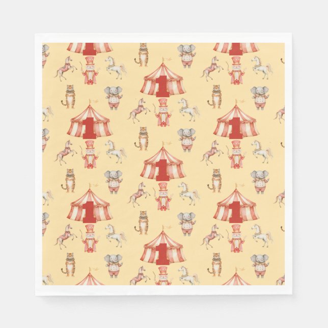 Circus Animal Pattern Erster Geburtstag Serviette (Vorderseite)