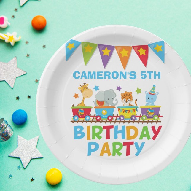 Circus Animal Train Niedlich Kids Name Birthday Pa Pappteller (Von Creator hochgeladen)