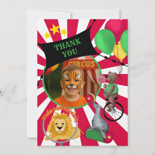 Circus Animals Kinder flach Dankeschön Karte (Vorderseite)