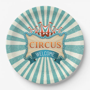 Circus Aquamarin Red Tent Geburtstagspartikelplatt Pappteller