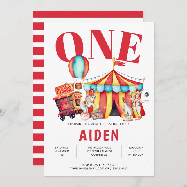 Circus Big 1. Geburtstag Einladung (Vorne/Hinten)