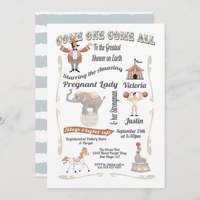 Circus Big Top Baby Dusche Einladung (Vorne/Hinten)
