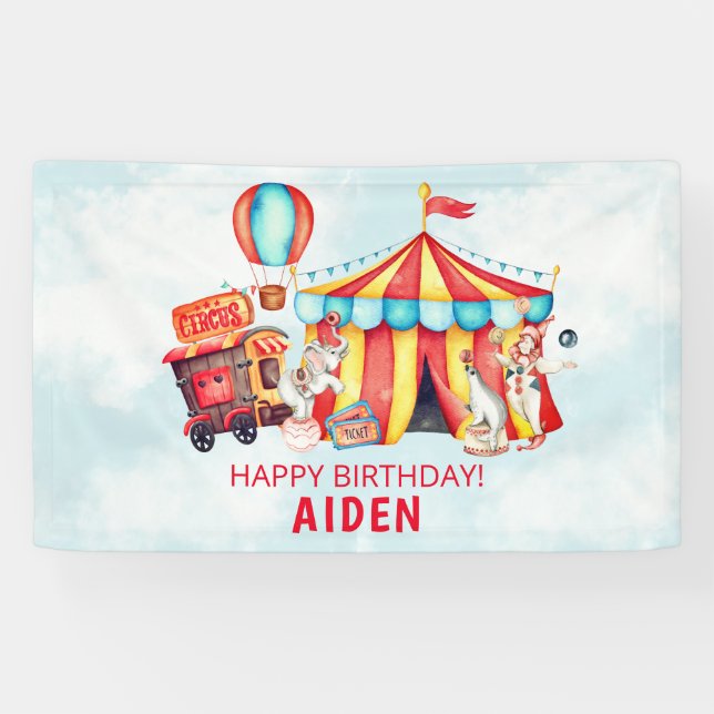 Circus Big Top Blue 1. Geburtstag Banner (Horizontal)