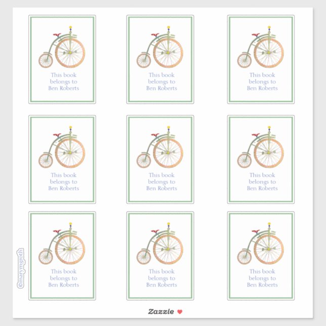 Circus Bike Green Buchzeichen Sticker (Blatt)
