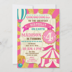 Circus Birthday Einladung Karneval Pink Gold