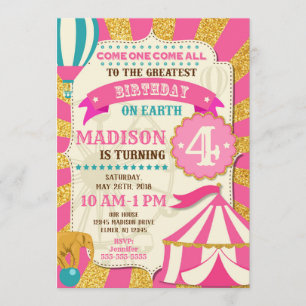 Circus Birthday Einladung Karneval Pink Gold