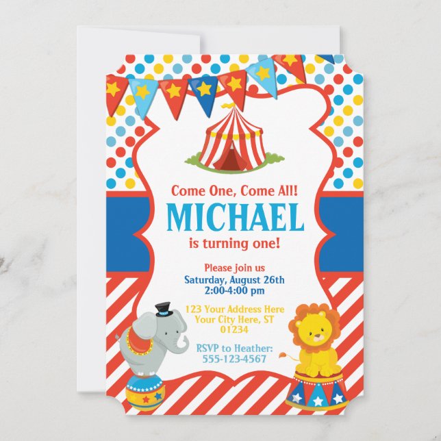Circus Birthday Einladung - Karneval Thema (Vorderseite)