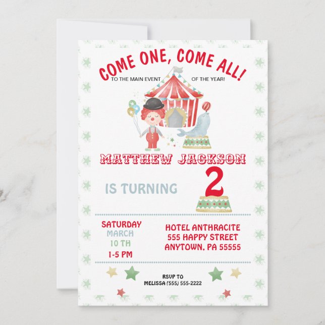 Circus Birthday Einladung, komm eins, komm alle! i Einladung (Vorderseite)