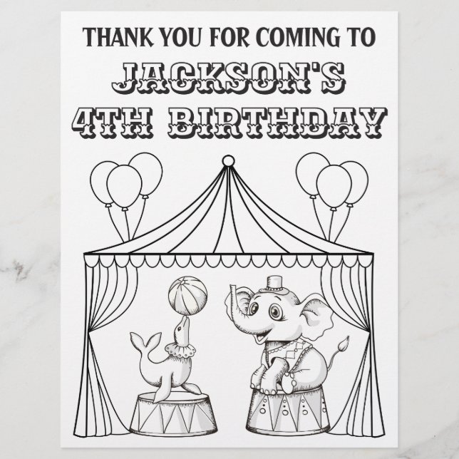 Circus Birthday Farbing Page | Farbblatt (Vorderseite)