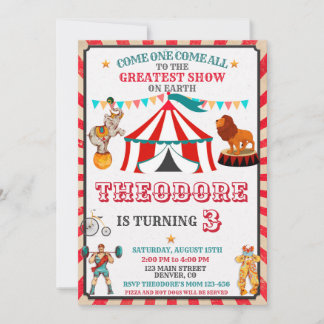 Circus Birthday Invitation - Vintage Big Top Party Einladung