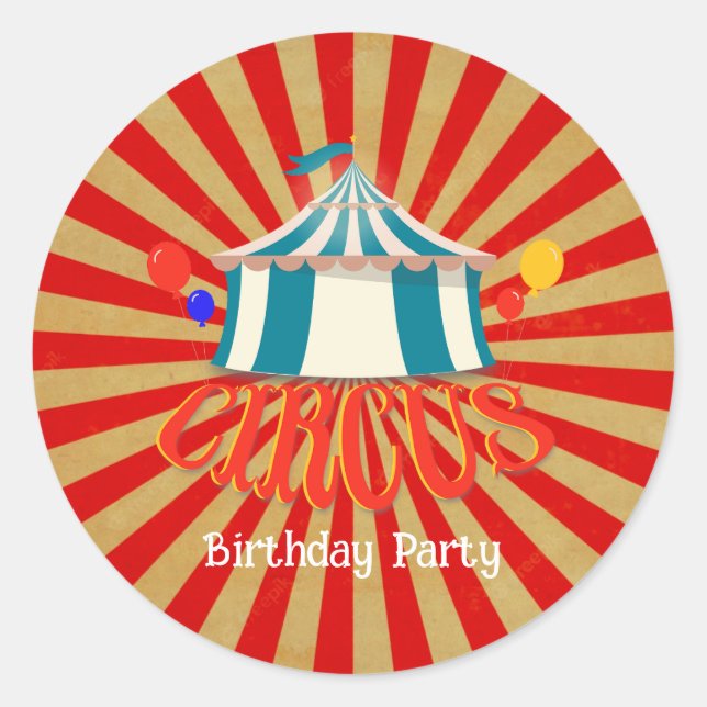 Circus Birthday Party Classic Round Sticker (Vorderseite)