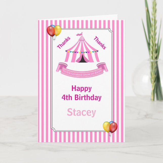 Circus Birthday Party Pink Karte (Vorderseite)