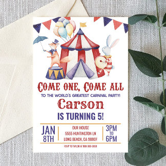Circus Carnival Animal Red Blue Geburtstagsparty Einladung