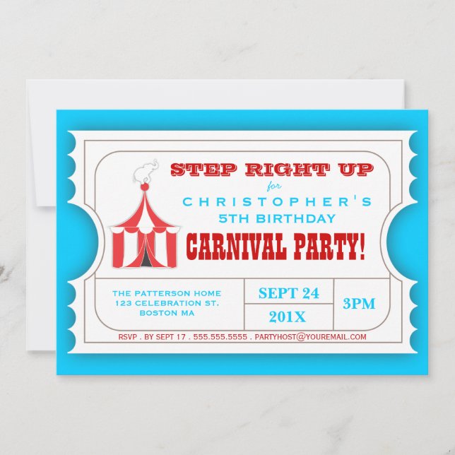 Circus Carnival Birthday Party Ticket Invitation Einladung (Vorderseite)