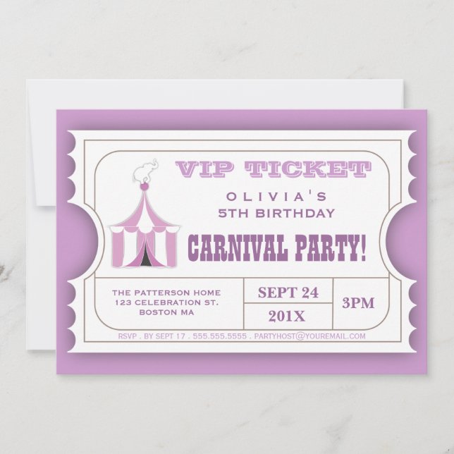 Circus Carnival Birthday Party Ticket Invitation Einladung (Vorderseite)