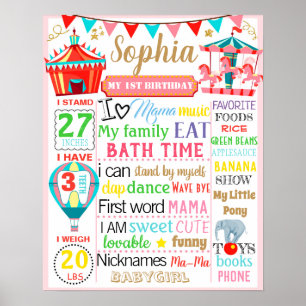 Circus Carnival Karussell Erstgeburtstag Tafel Poster