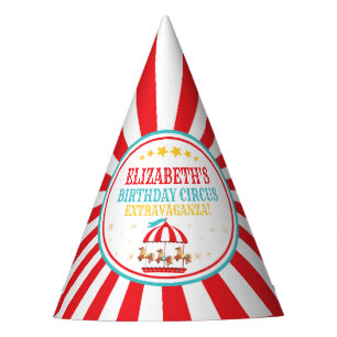 Circus Carnival Red und Aquamariner Geburtstagshut Partyhütchen