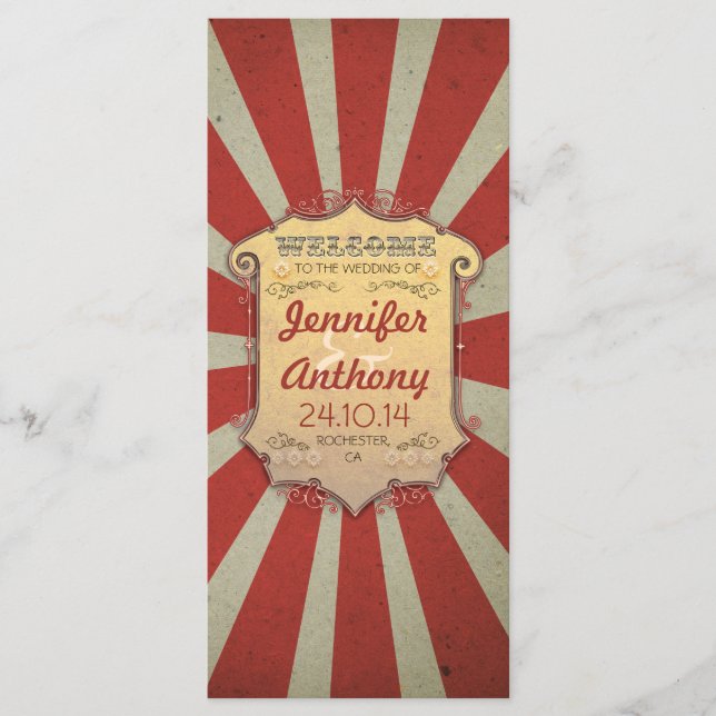 Circus Carnival Vintage Hochzeitsprogramme Programm (Vorderseite)