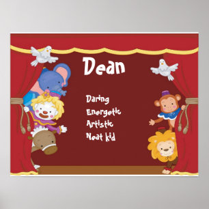 Circus Clown Baby Kids Room Name Print Poster