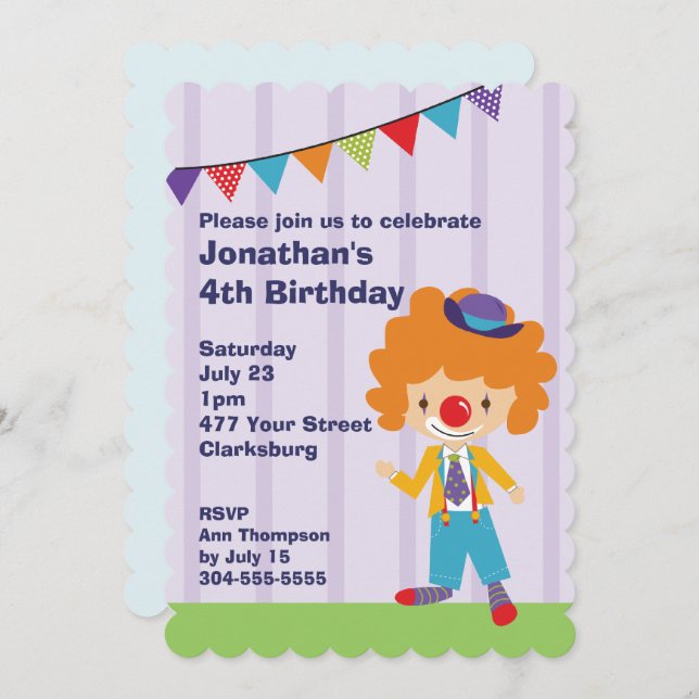 Circus Clown Geburtstagsparty Einladung (Vorne/Hinten)