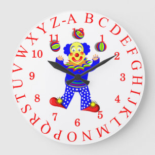 Circus Clown Niedlich Fun Alphabet Kinder Große Wanduhr