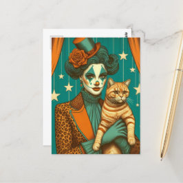 Circus Clown und Ginger Kitty Postkarte